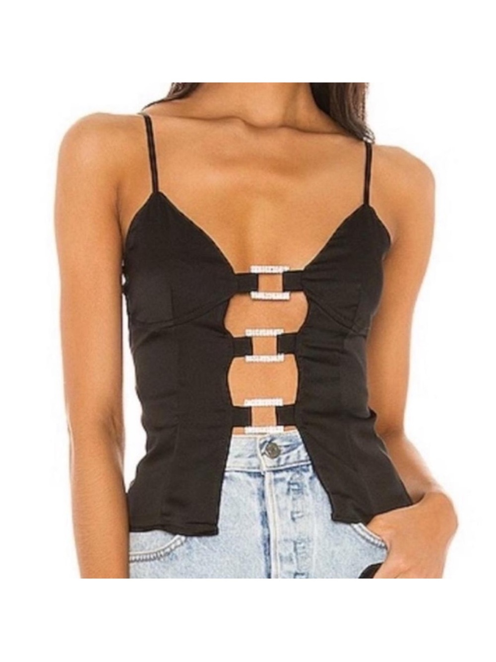 Superdown Cutout Tank Top with Rhinestone Accent
